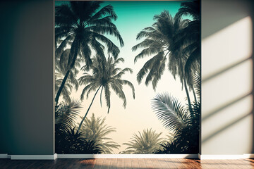 palm palms in the tropics Modern fashion backdrop with simple design art. Generative AI