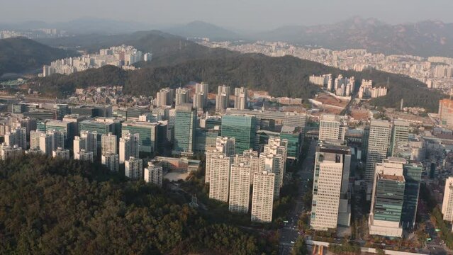 [korea drone footage] seoul city landscape, Seoul, Korea, sang-am