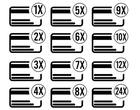 Installment on the card. Invoice split into 1x, 2x, 3x, 4x, 5x, 6x, 7x, 8x, 9x, 10x, 12x and 24x isolated on white background