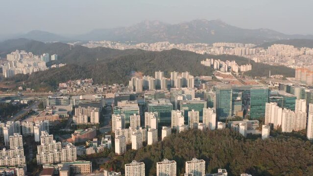 [korea drone footage] seoul city landscape, Seoul, Korea, sang-am