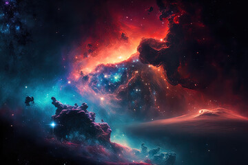 The night sky is colorful. Space nebula and galaxies. Background of the astronomy notion. Generative AI