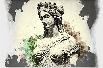 mixed media statue of a Greek goddess. Generative AI