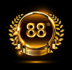 88th golden anniversary logo with ring & ribbon, luxury laurel wreath