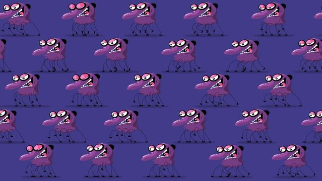 Spider cartoon violet pattern characters wallpaper on blue background. Cute children animation good as backdrop for intro, party, television programme, presentation, etc... Seamless loop.
