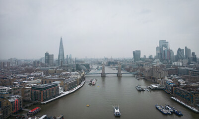 London and Tower Bridge over River Thames on a foggy day - travel photography