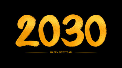 Happy new year 2030 Golden numbers handwritten calligraphy, 2030 year vector illustration, New year celebration, Gold 2030 Number design on black background, typography lettering text vector - obrazy, fototapety, plakaty