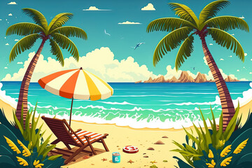 Fototapeta premium Beach and sea of summer vacation relaxation. Generative AI