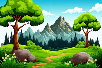 Naklejka premium Illustration of a mountain or green meadow backdrop. Generative AI