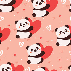 Naklejka premium seamless pattern cartoon panda and love. cute valentine wallpaper for textile, gift wrap paper