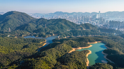 Kowloon Reservoir Dam, Kam Shan Country Park, Hong Kong 2 March 2022 - obrazy, fototapety, plakaty