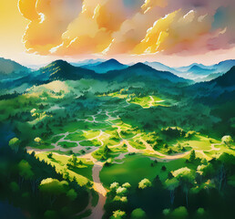 Naklejka na ściany i meble healing forest landscape illustration 7