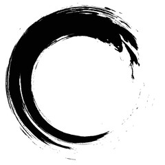 paintbrush with black ink in old style, abstract circle with brush stroke