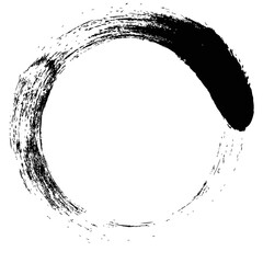 paintbrush with black ink in old style, abstract circle with brush stroke