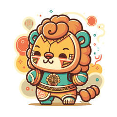 cartoon, vector, illustration, lion dance, chinese culture, chinese new year, cute, design, icon, animal, drawing, art, character