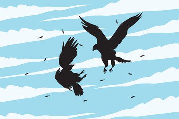 Eagle vector. Vector illustration of eagle fighting. Illustration of fierce fighting sky predator