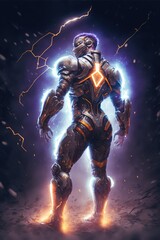 Fototapeta premium Space suit with boots, futuristic, character design, cinematic lightning, epic fantasy, hyper realistic, detail 8k. Generative AI