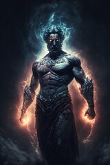 The primordial darkness embodying a greek god, erebus wearing ancient greek glothing, galaxy with solar system as background, cinematic, soft studio lighting, backlighting Generative AI