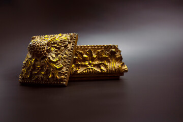 Ancient vintage gold tone jewelry box detailed earrings silver