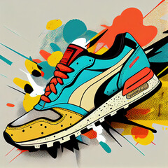 Colourful Trainer Shoe Pop Art Style Generative AI Illustration
