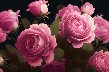 Fototapeta premium Romantic pink roses - bright and colorful flowers created by generative AI. Floral background wallpaper with digital painted look.