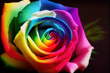Obraz na płótnie Canvas Colorful rainbow roses - bright and colorful flowers created by generative AI. Floral background wallpaper with digital painted look.