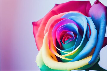 Obraz na płótnie Canvas Colorful rainbow roses - bright and colorful flowers created by generative AI. Floral background wallpaper with digital painted look.