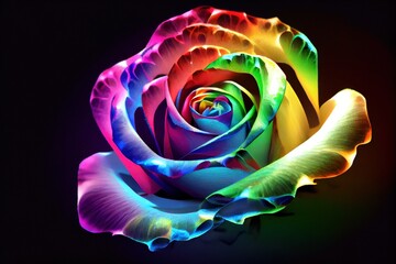 Colorful rainbow roses - bright and colorful flowers created by generative AI. Floral background wallpaper with digital painted look.