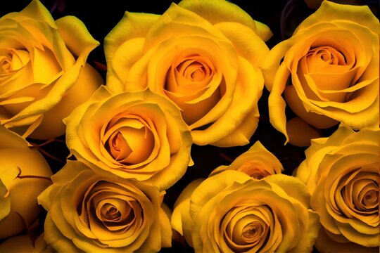 Beautiful yellow roses - bright and colorful flowers created by generative AI. Floral background wallpaper with digital painted look.