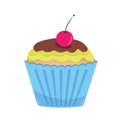 Cupcake vector illustration. Cupcake with yellow cream