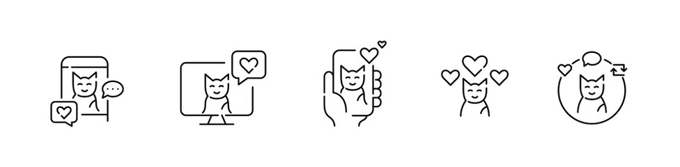 5 pet blogger icons. Cat social media presence. Pixel perfect, editable stroke design