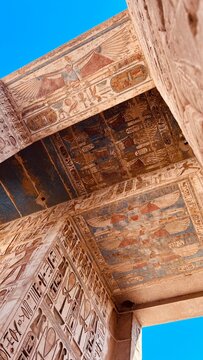 artistic decorated ceiling in ancient Egypt temple