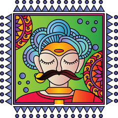 Vector Folk art ornament with birds, animals, leaves, and flowers, Indian designs, and composition. Kalamkari, Madhubani motives for textile printing, logo, wallpaper