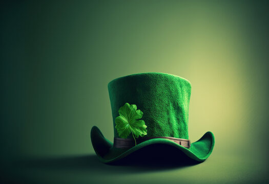 Close up on leprechaun's green hat for Saint Patrick's day festivity for irish holidays in Irland, ai generative with copy space