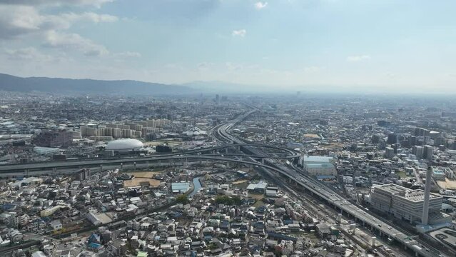大阪府門真市上空の空撮写真　門真ジャンクション、ラクタブドーム等