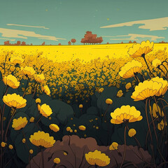 A field of beautiful yellow flowers