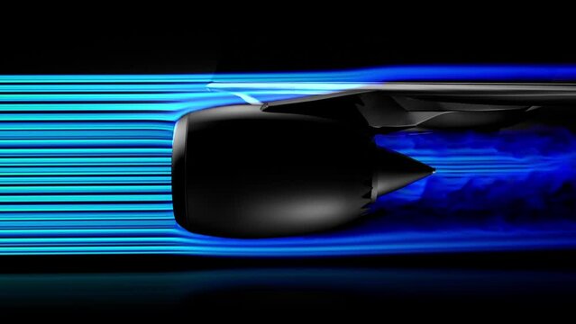 Airplane Aerodynamics Test Inside Wind Tunnel. Air Pressure Resistance Analysis Of Wing And Airplane Turbine.
