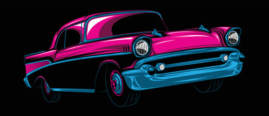 Abstract American Classic Car. Glow, Shine and Neon Effect 2 - obrazy, fototapety, plakaty