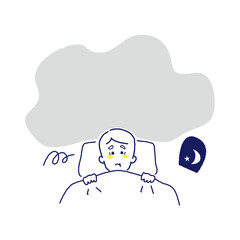 不安で眠れないおじいさん.