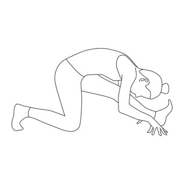 recommend clip art: Line art of woman doing Yoga in runner stretching pose vector.