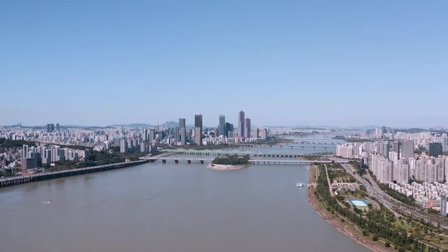[korea drone footage] Han river landscape, Korea, Seoul, Dongjak Bridge