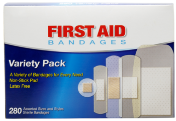 Variety pack of first aid bandages, transparent PNG.