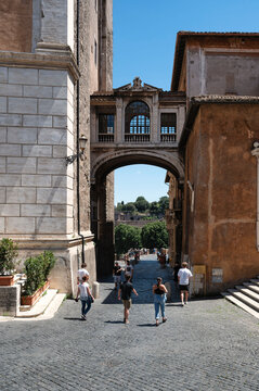 Bridge between two buildings on Capitoline Hill, Rome, Italy