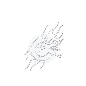 Minimalist dragon fire line art logo