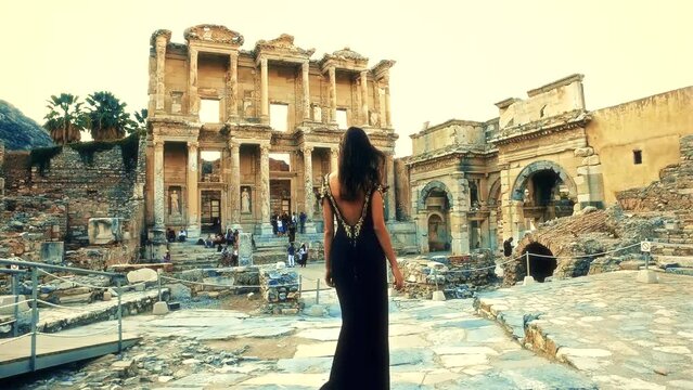 Drone view of the beauty of the world in the ancient city of Ephesus