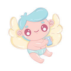 Obraz premium cupid angel with cellphone