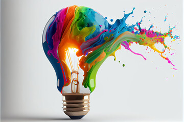 illustration of colorful bulb with splash of colors on white background . AI - obrazy, fototapety, plakaty