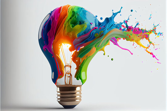 illustration of colorful bulb with splash of colors on white background . AI