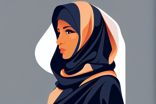 illustration of arab woman in wearing hijab head scarf . AI