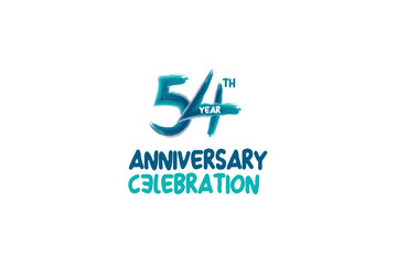 54th, 54 years, 54 year anniversary celebration fun style logotype. anniversary white logo with green blue color isolated on white background, vector design for celebrating event