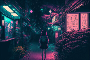 Tokyo at night, Alley, lo-fi, retro vibes